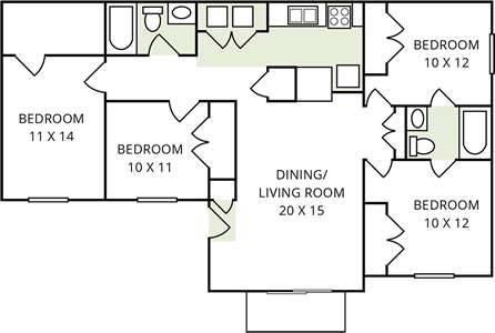 Aster-Four Bedroom / Two Bath -1521 Sq.Ft.*