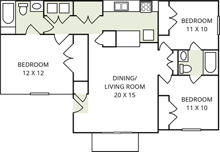 Larkspur-Three Bedroom / Two Bath -1204 Sq.Ft.*